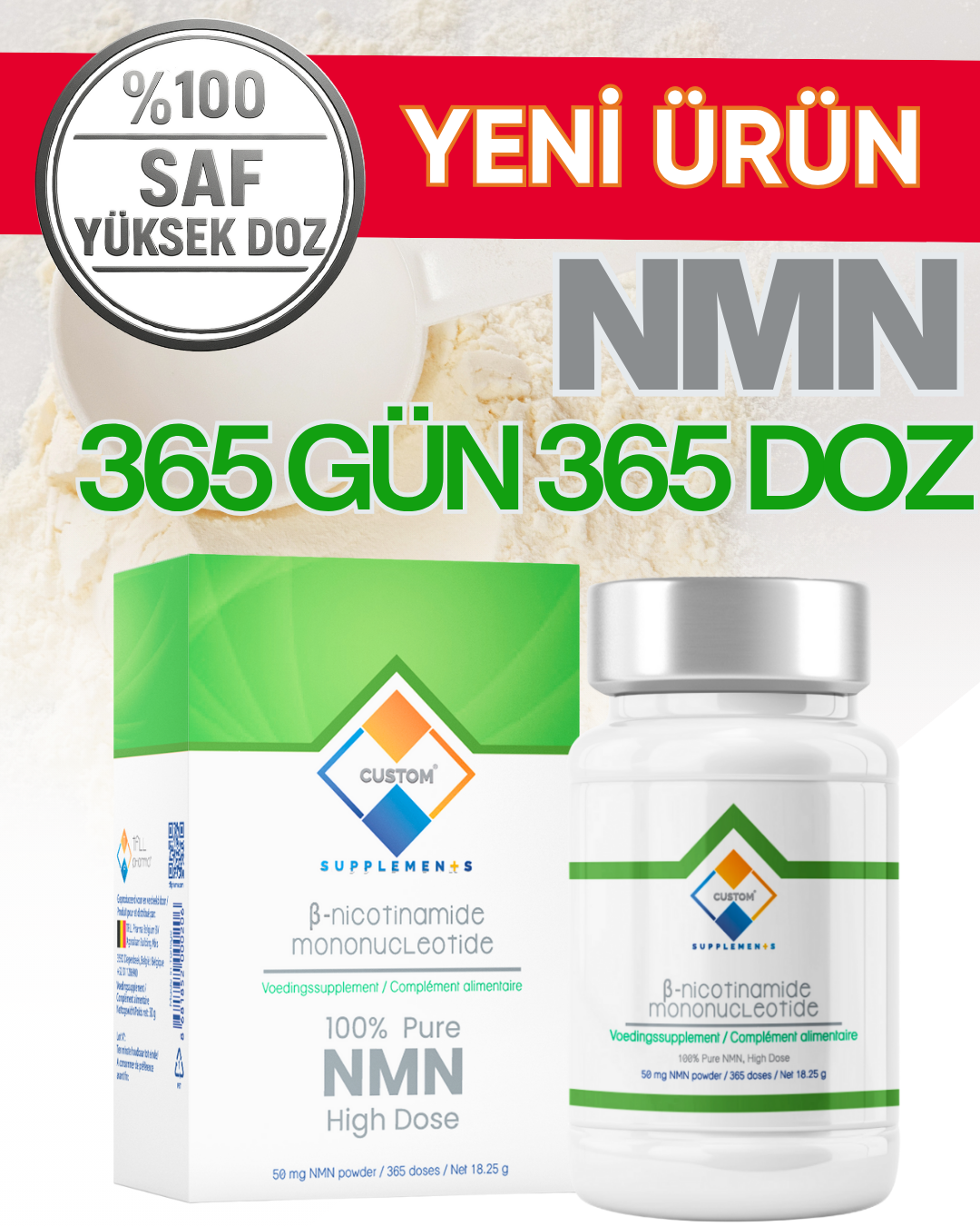 Custom Supplements Beta-Nikotinamid Mononükleotid (NMN) İçeren Takviye Edici Gıda