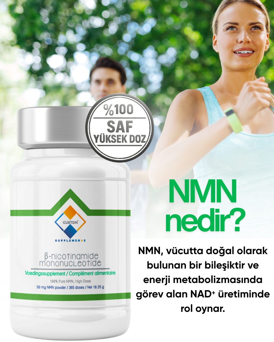 Custom Supplements Beta-Nikotinamid Mononükleotid (NMN) İçeren Takviye Edici Gıda