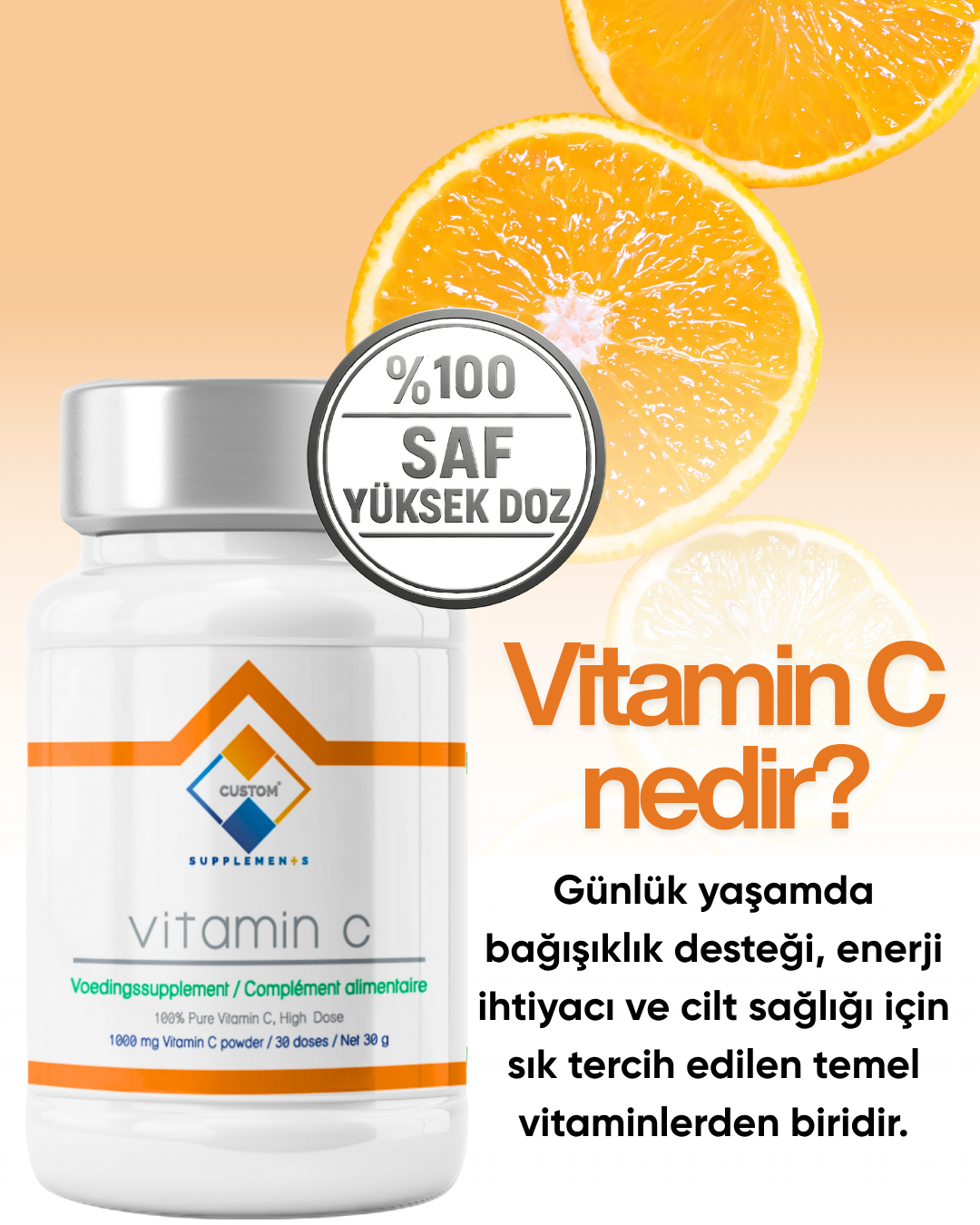 Custom Supplements Vitamin C İçeren Takviye Edici Gıda