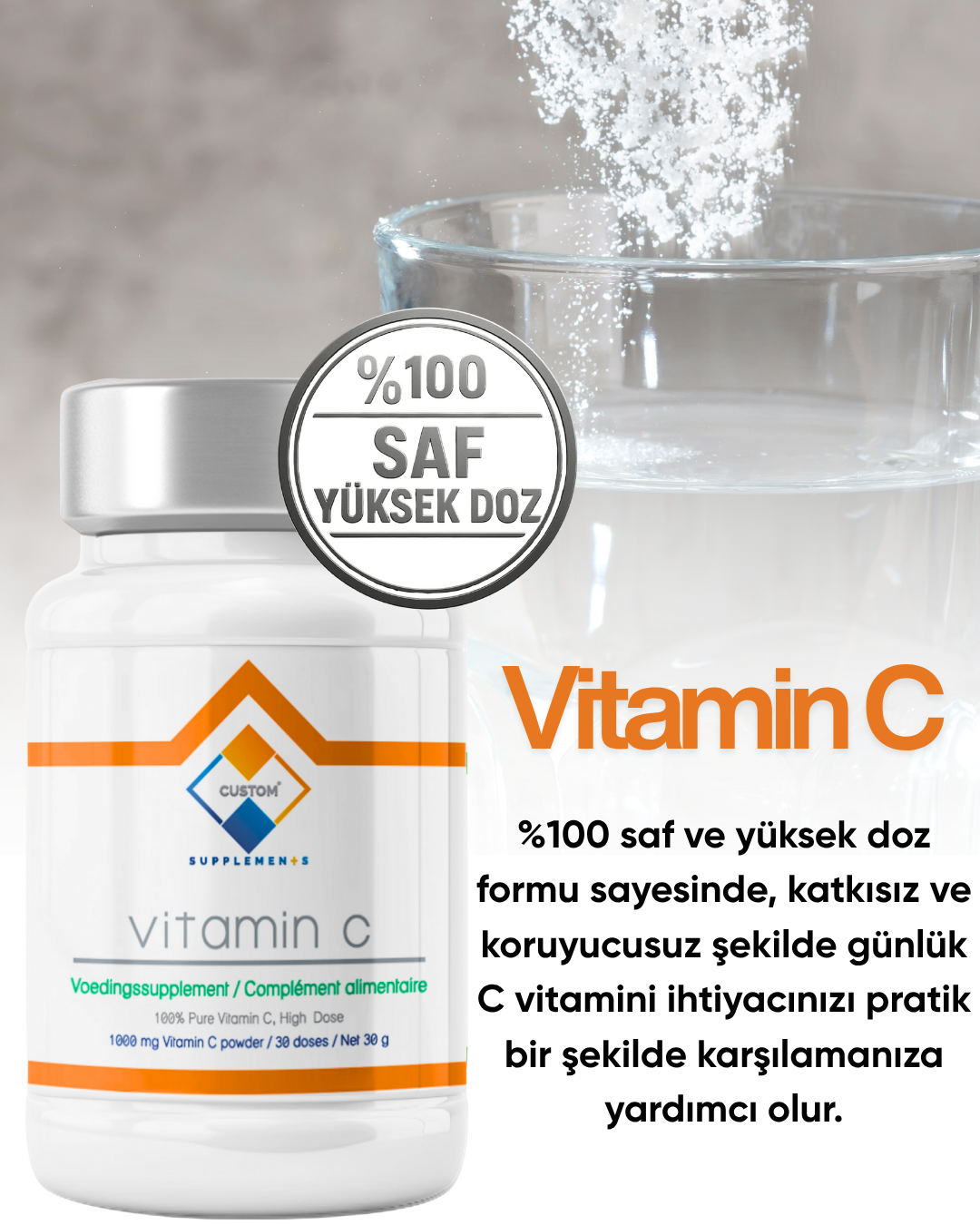 Custom Supplements Vitamin C İçeren Takviye Edici Gıda