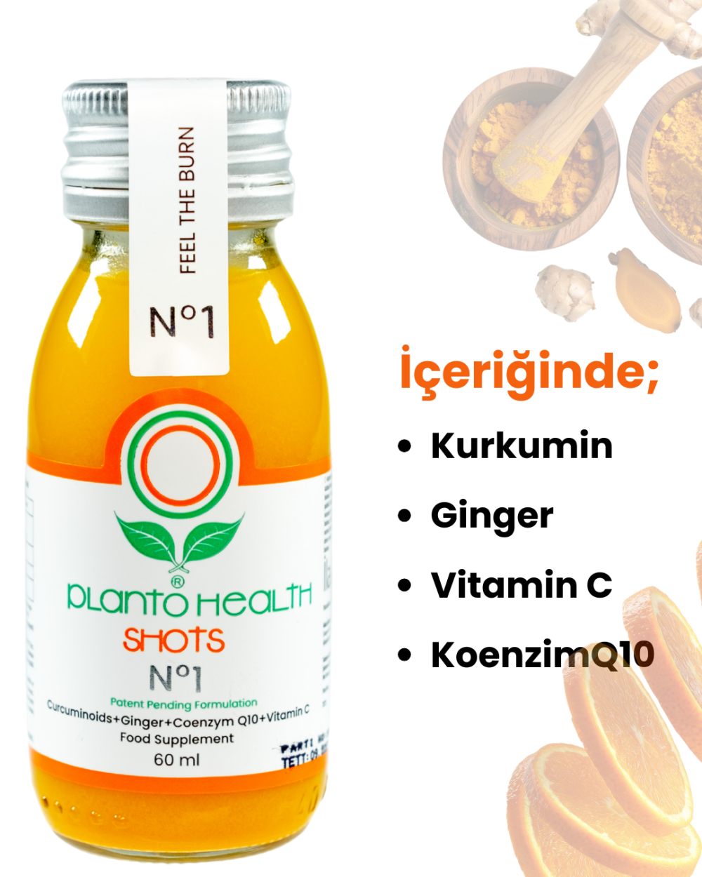 PlantoHealth Shots No.1: Kurkumin+Ginger Shot + Vitamin C + Koenzim Q10 -AVANTAJLI YEDİLİ PAKET