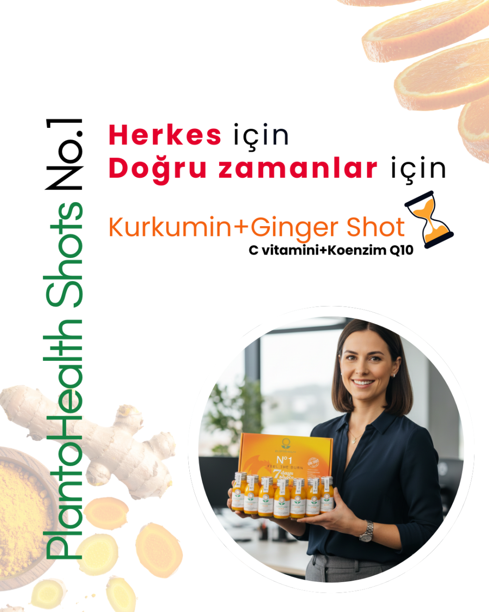 PlantoHealth Shots No.1: Kurkumin+Ginger Shot + Vitamin C + Koenzim Q10 -AVANTAJLI YEDİLİ PAKET